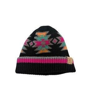 C.C Kids Black Pink Aztec Knit Beanie Winter Hat Cozy Trendy Fashion